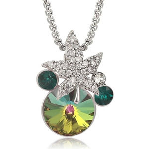 Green Swarovski Crystal 18k White Gold Plated Drop Pendant Necklace